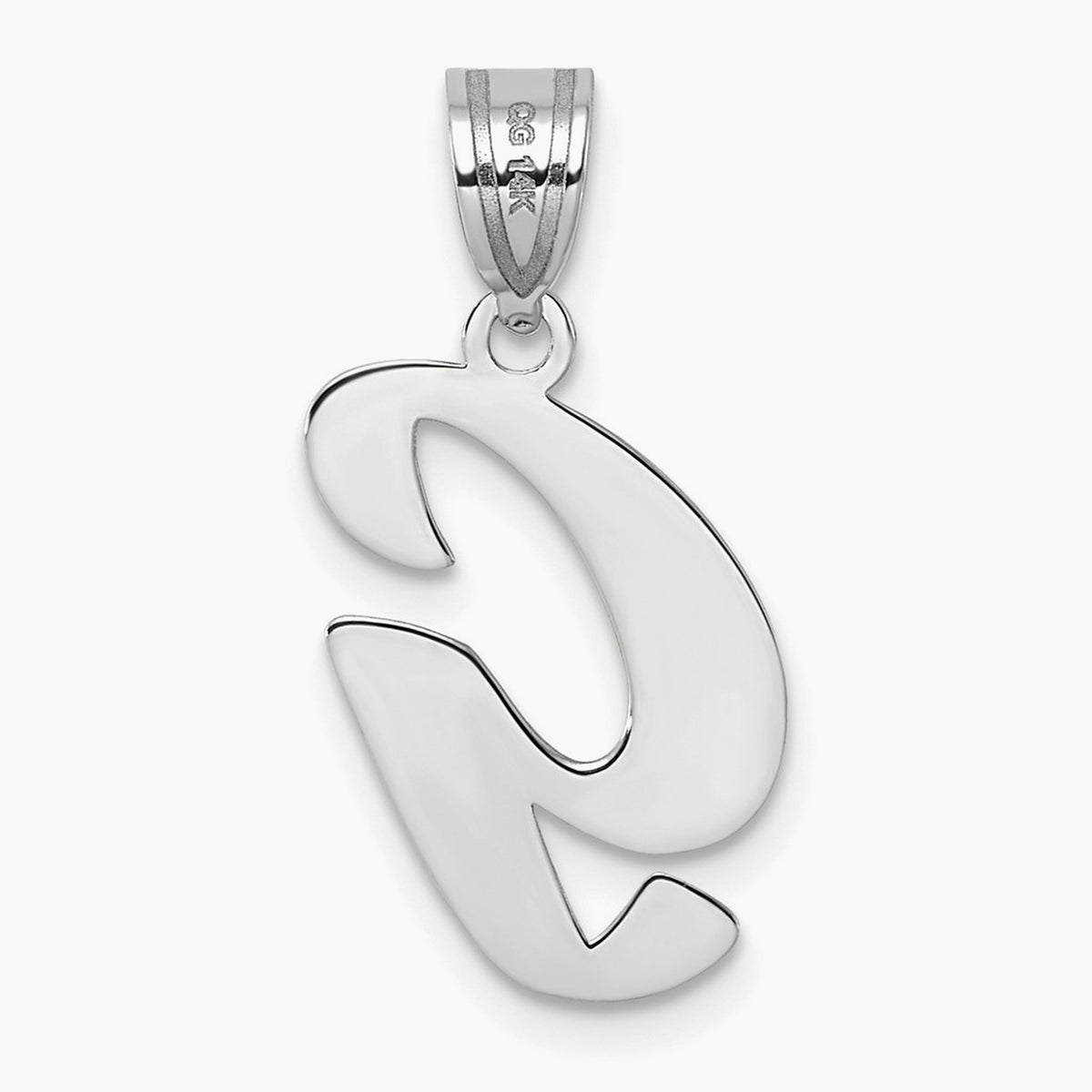 Polished Script Initial Pendant — 14K White Gold, G