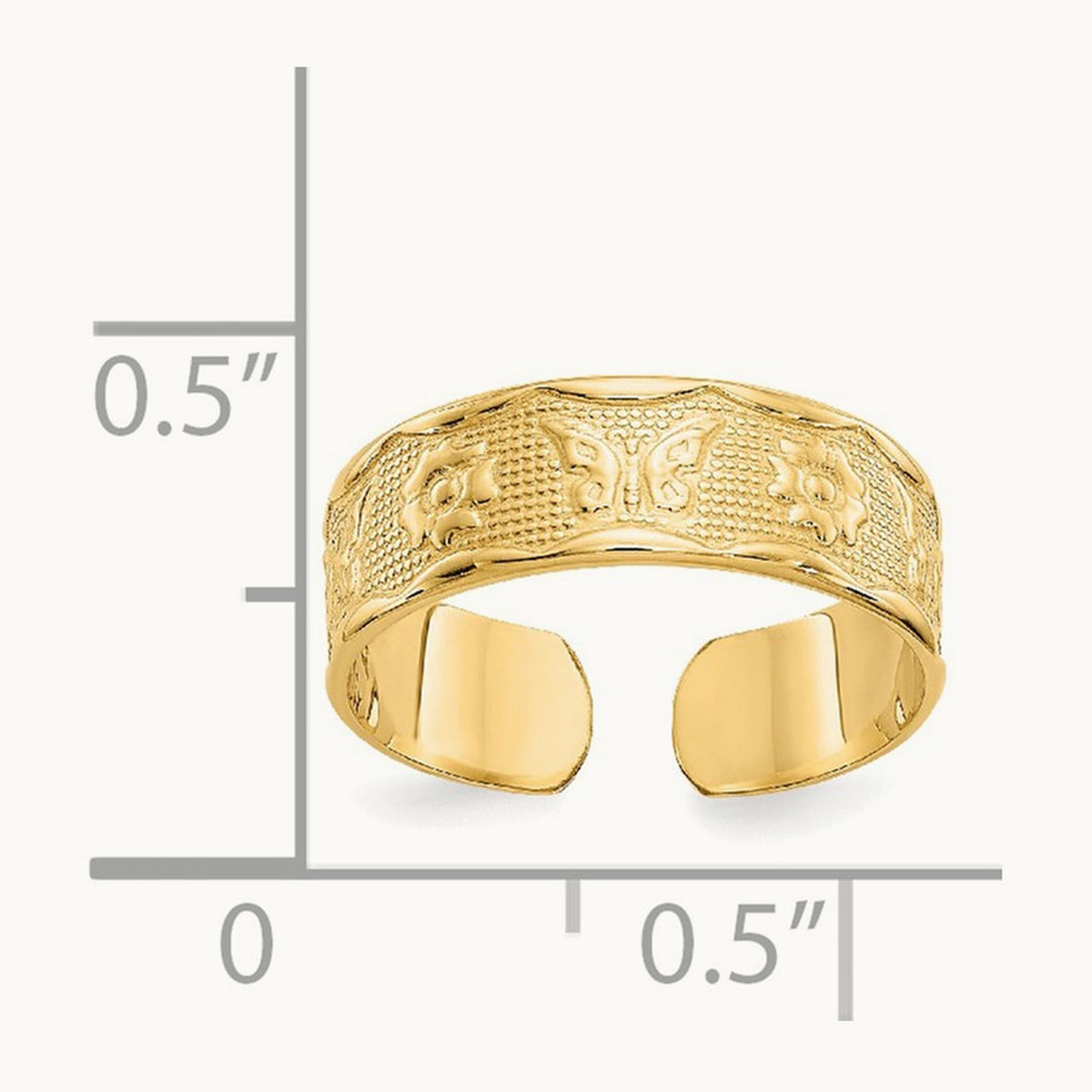Flower & Butterfly Toe Ring, 14K