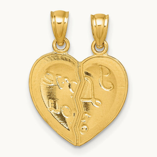 Polished Diamond-cut LOVE YOU Heart Break Apart Pendant, 14K