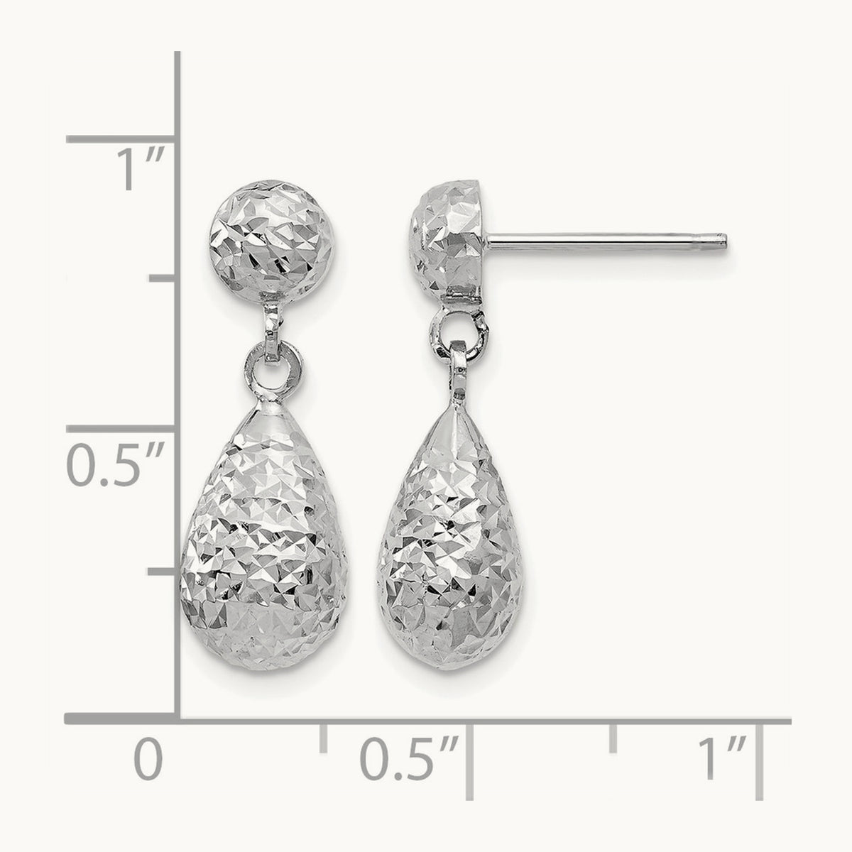Diamond-cut Post Dangle Earrings — 10K White Gold