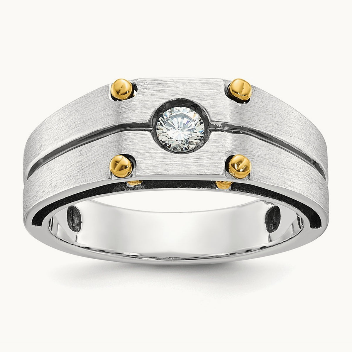 IBGoodman Men's Polished and Satin Diamond Complete Ring, 14K Two-tone