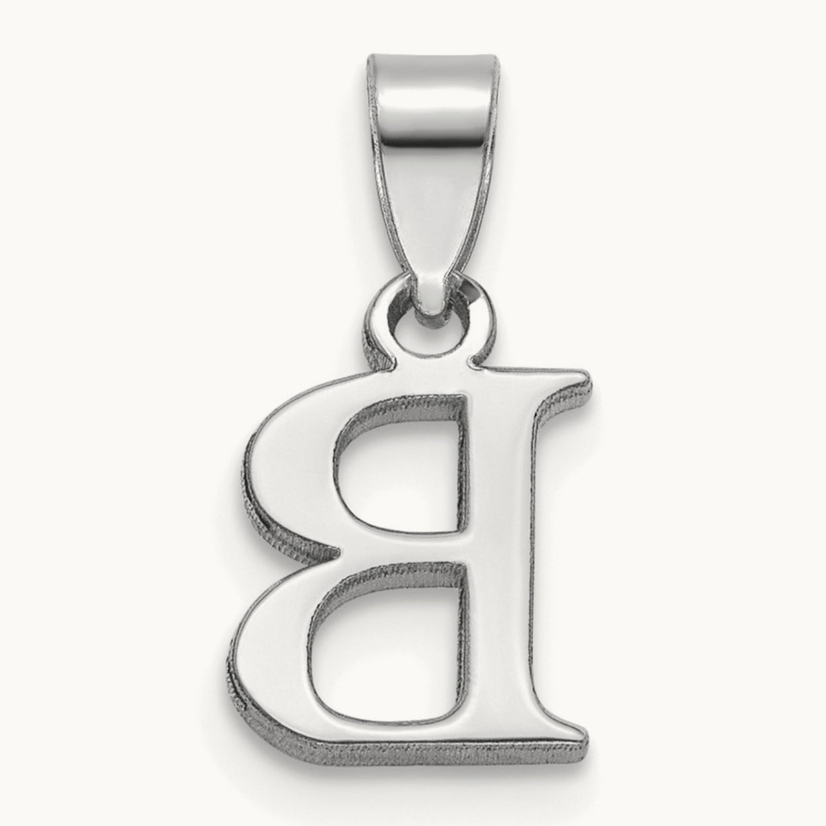 Polished Block Initial Pendant — 14K White Gold, B