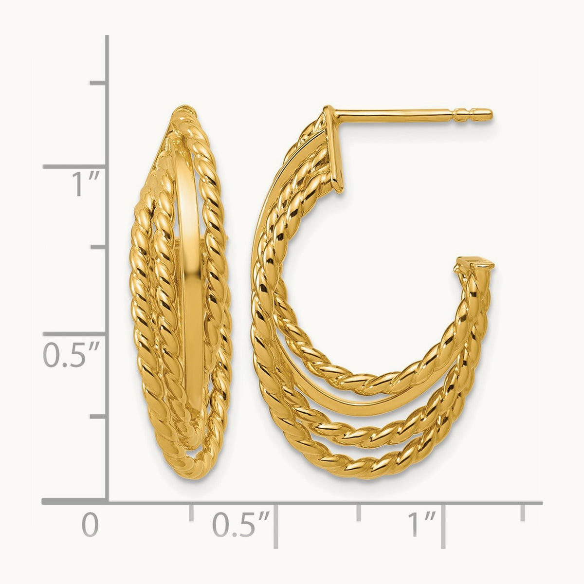 Polished and Twisted 4-row Intertwined Hoop Earrings, 14K — Leslie's
