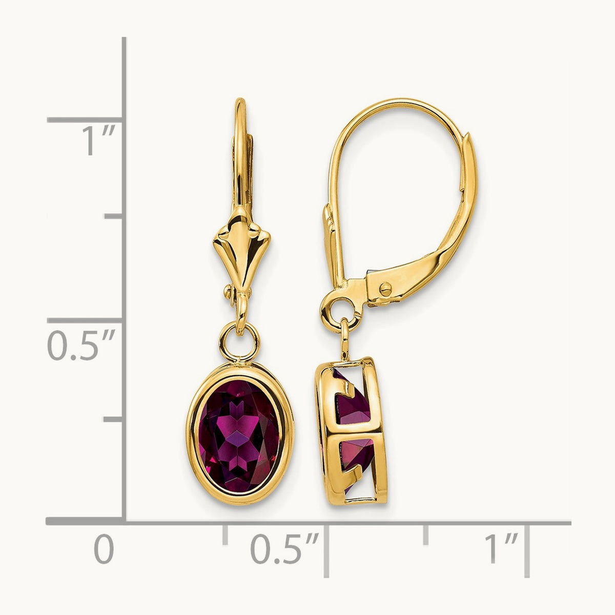 8x6mm Oval Rhodolite Garnet Leverback Earrings, 14K