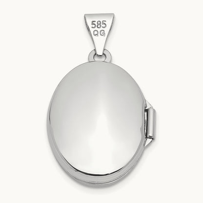 Polished Oval Locket — 14K White Gold