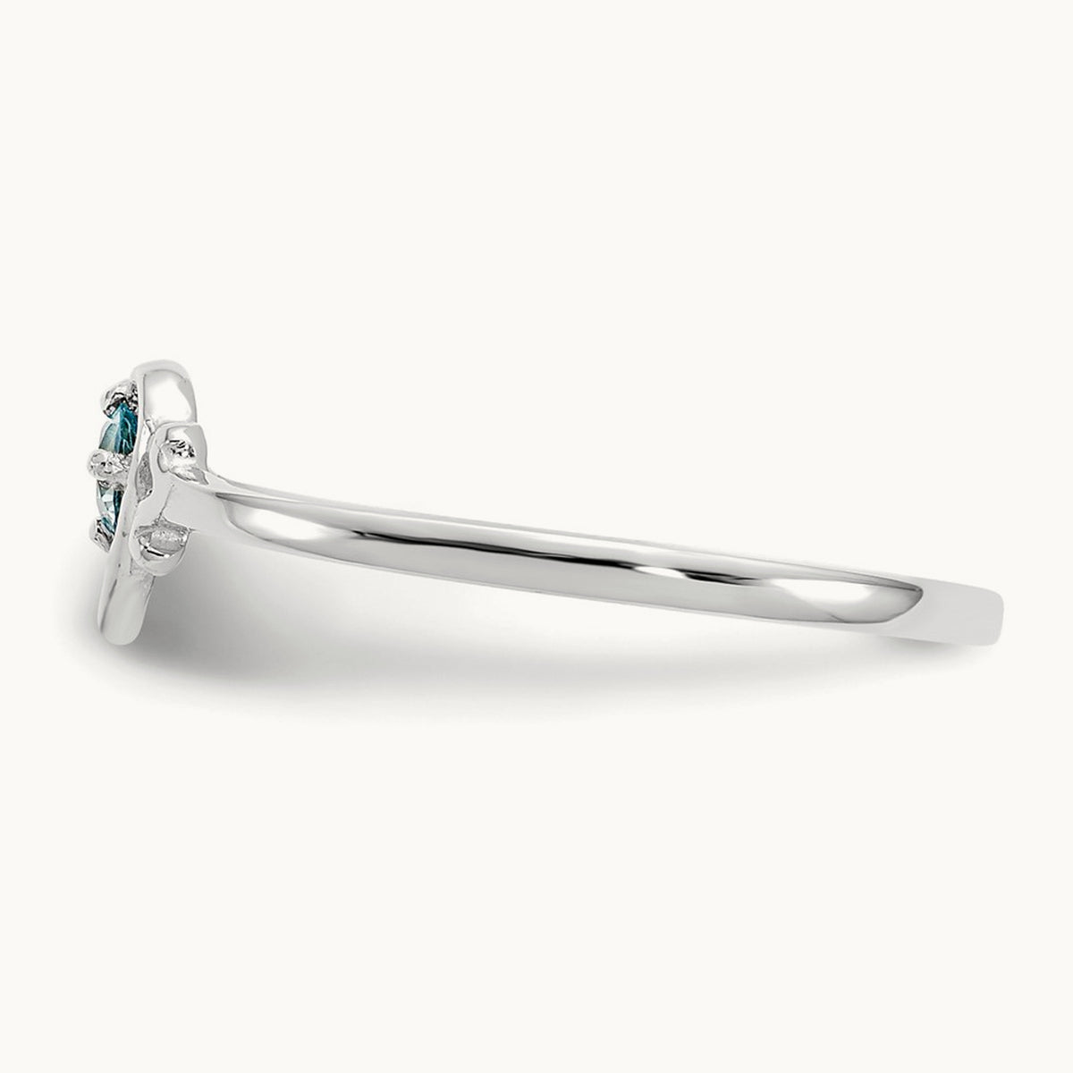 Blue Topaz Birthstone Heart Ring — 14K White Gold, 7