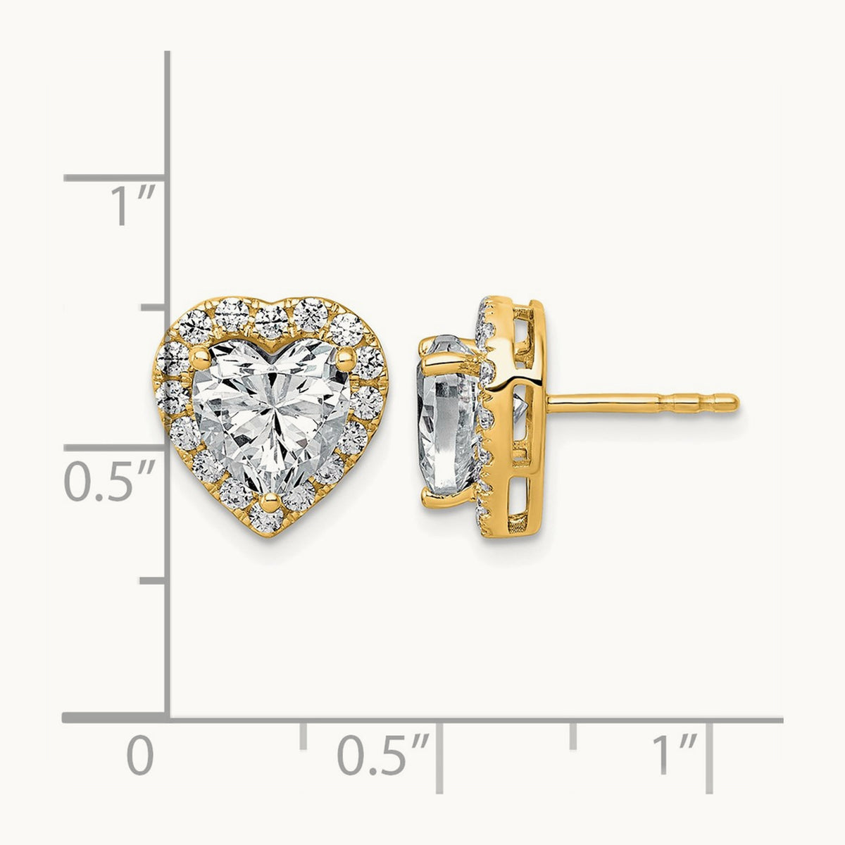 Heart Halo Post Earrings, 0.50-7.25 ct tw Lab-Grown Diamond — 3 1/2 ct, VS (Best), 14K Yellow Gold