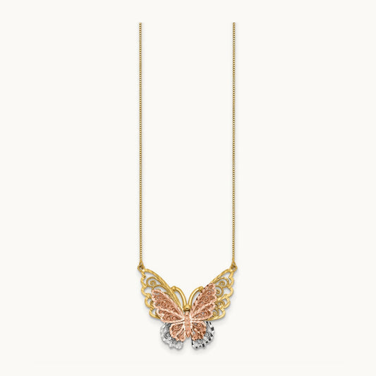 & Rose Gold w/ Rhodium Butterfly Necklace, 14K Yellow