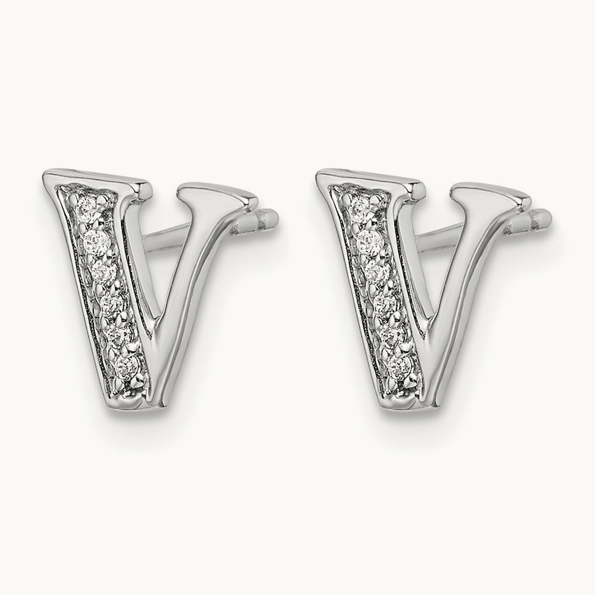 Diamond Earrings — 14K White Gold, 8mm, V