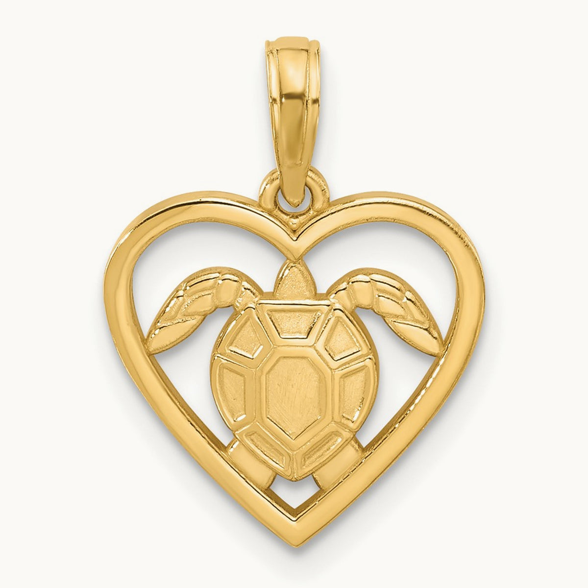Polished Turtle in Heart Pendant, 14K