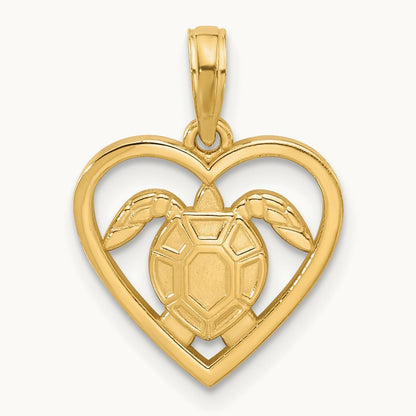 Polished Turtle in Heart Pendant, 14K