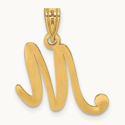 Script Letter M Initial Pendant, 14K Yellow Gold