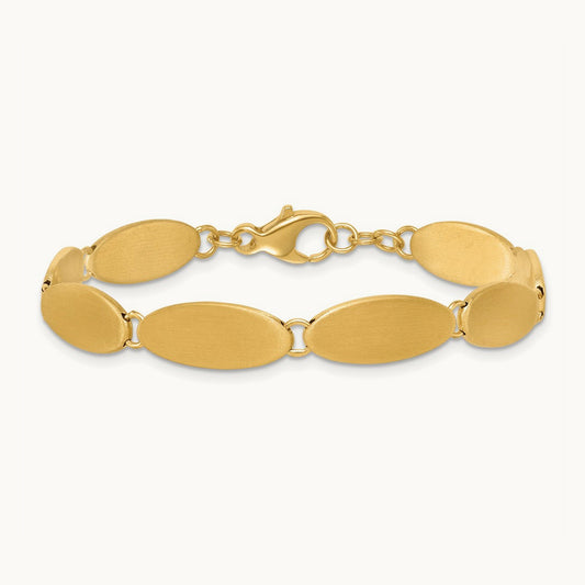 Brushed Fancy Link Bracelet, 8mm, 14K