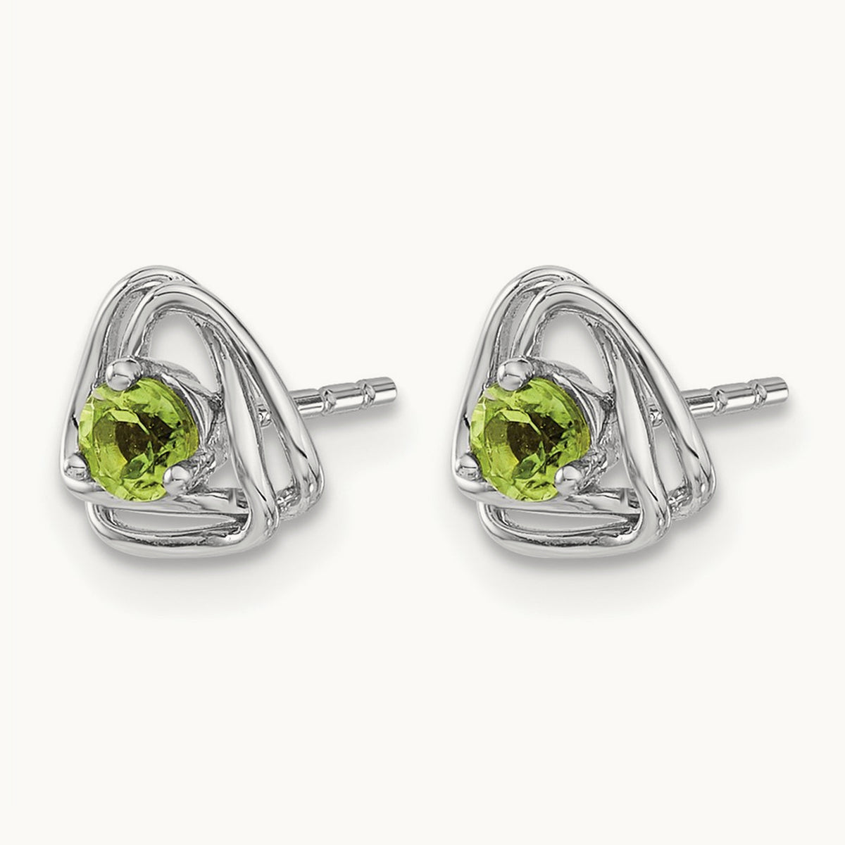 Peridot Post Earrings — 14K White Gold