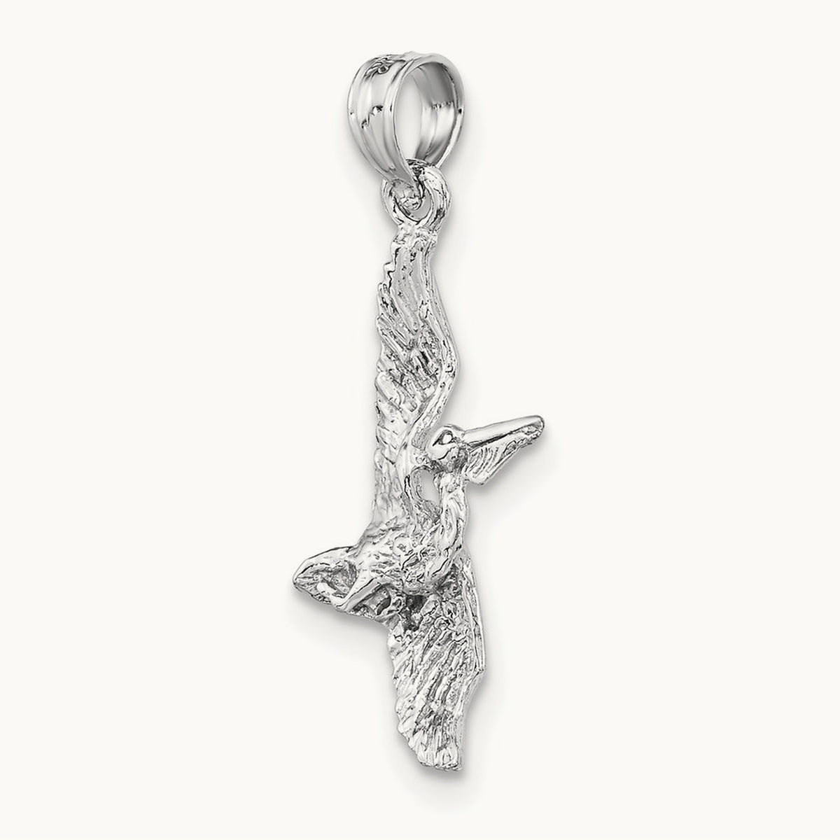 3-D Pelican Flying Charm — 14K White Gold, 24mm
