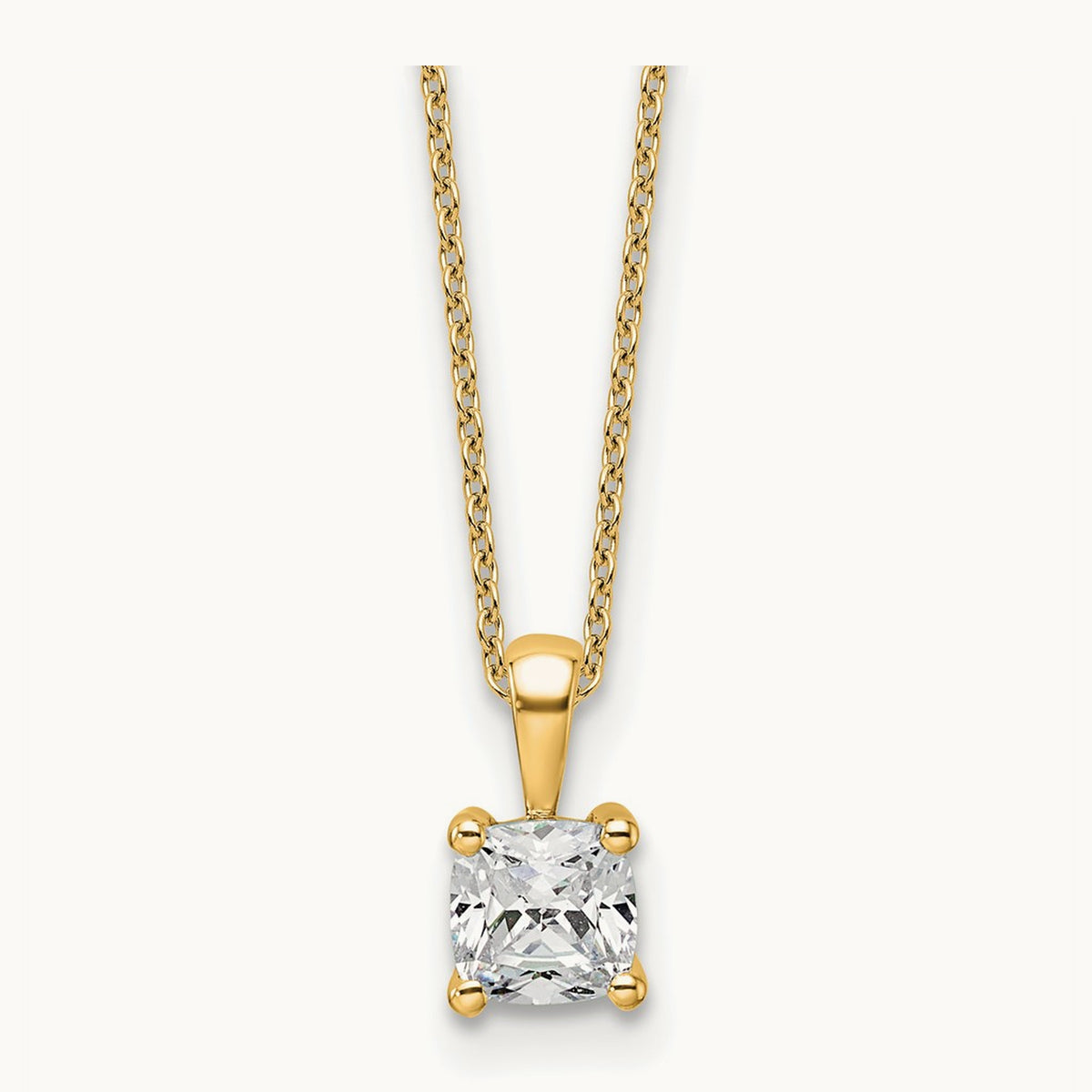 Cushion Pendant Necklace, 0.50-2.00 ct tw Lab-Grown Diamond — 3/4 ct, 14K Yellow Gold