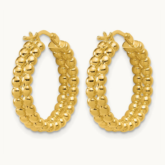 Polished Beaded 2-Row Round Hoop Earrings — 20mm