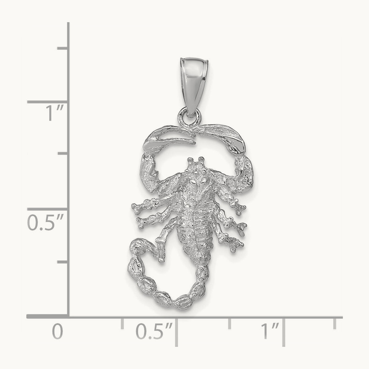 Solid Polished Open-Backed Scorpion Pendant — 14K White Gold, 18mm