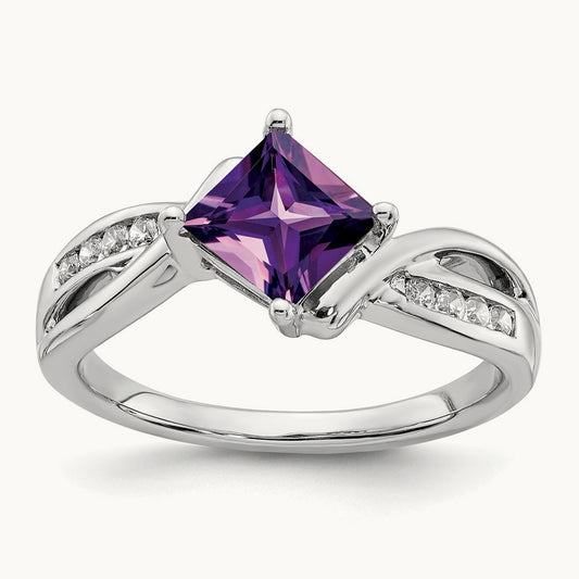 Square Amethyst and Diamond Ring, 14K White Gold