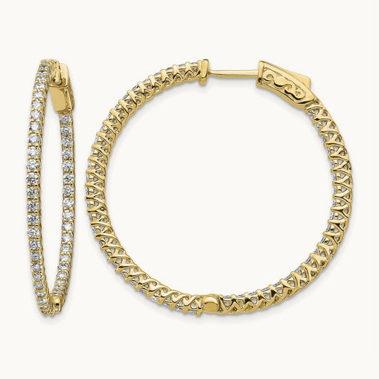Diamond Round Hoop w/Safety Clasp Earrings, 14K