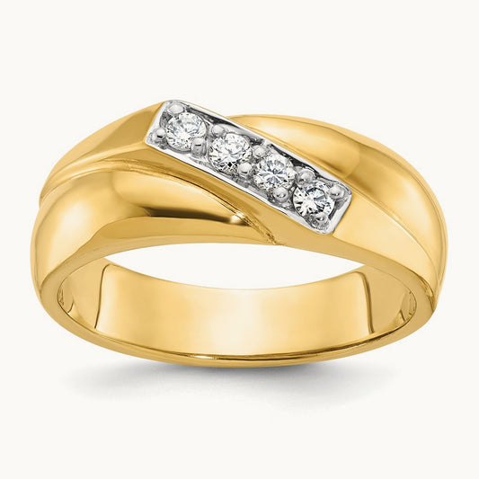 w/ White RH IBGoodman Men's Polished Curved Bypass Diamond Ring, 14K