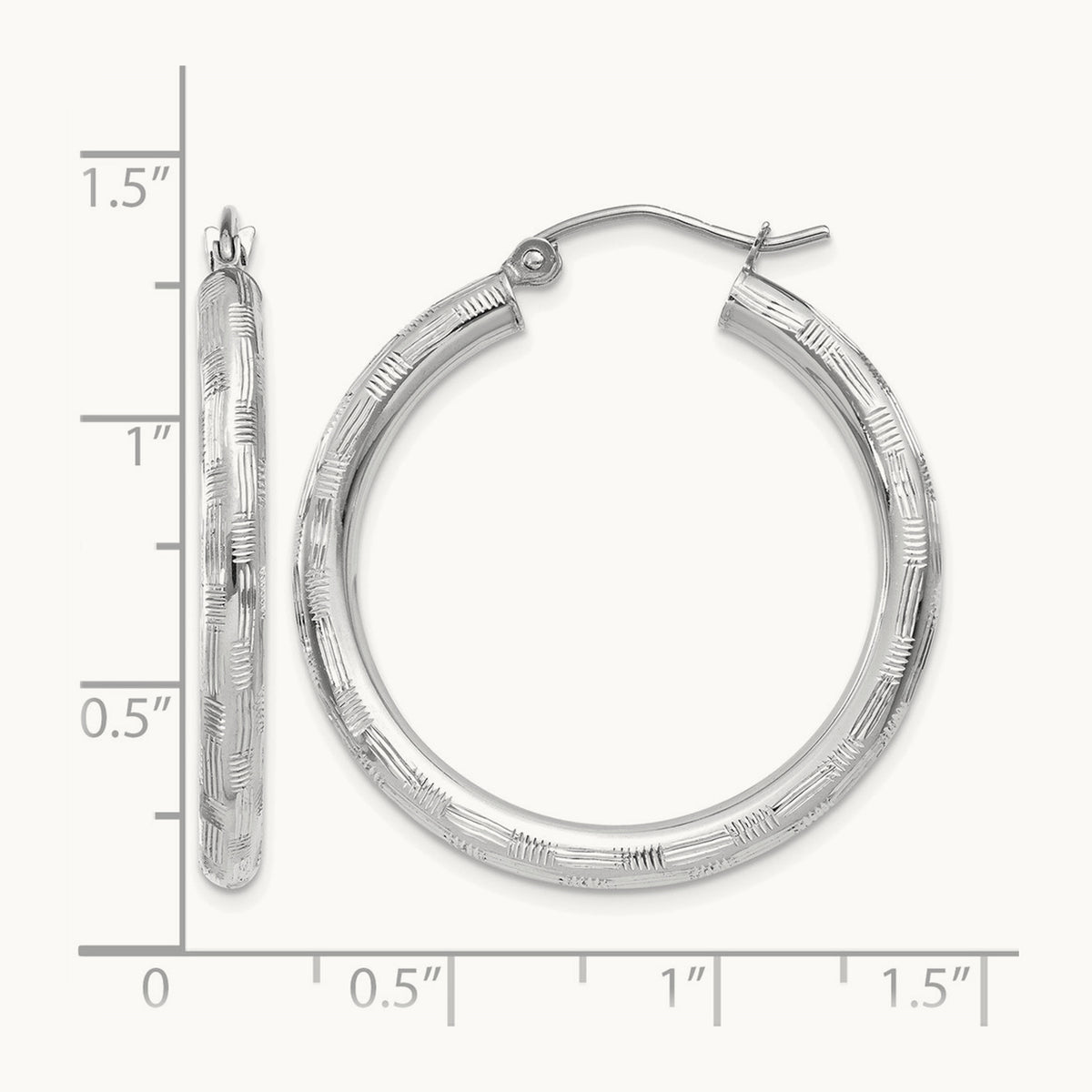 Diamond-cut Hoop Earrings, 14K White Gold