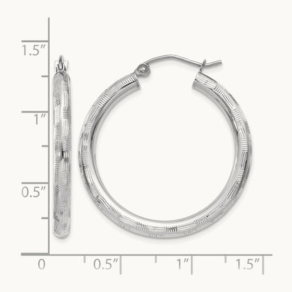 Diamond-cut Hoop Earrings, 14K White Gold