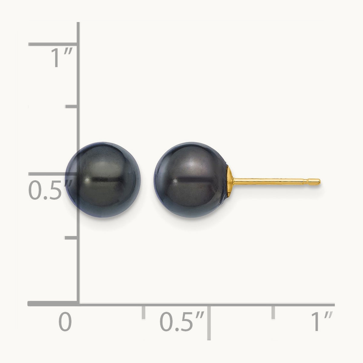 7- Round Black Saltwater Akoya Cultured Pearl Stud Post Earrings, 8mm, 14K