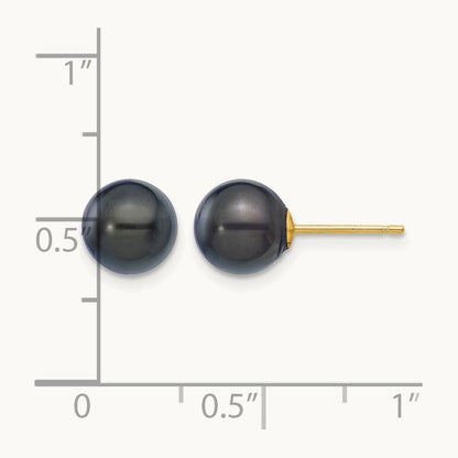 7- Round Black Saltwater Akoya Cultured Pearl Stud Post Earrings, 8mm, 14K