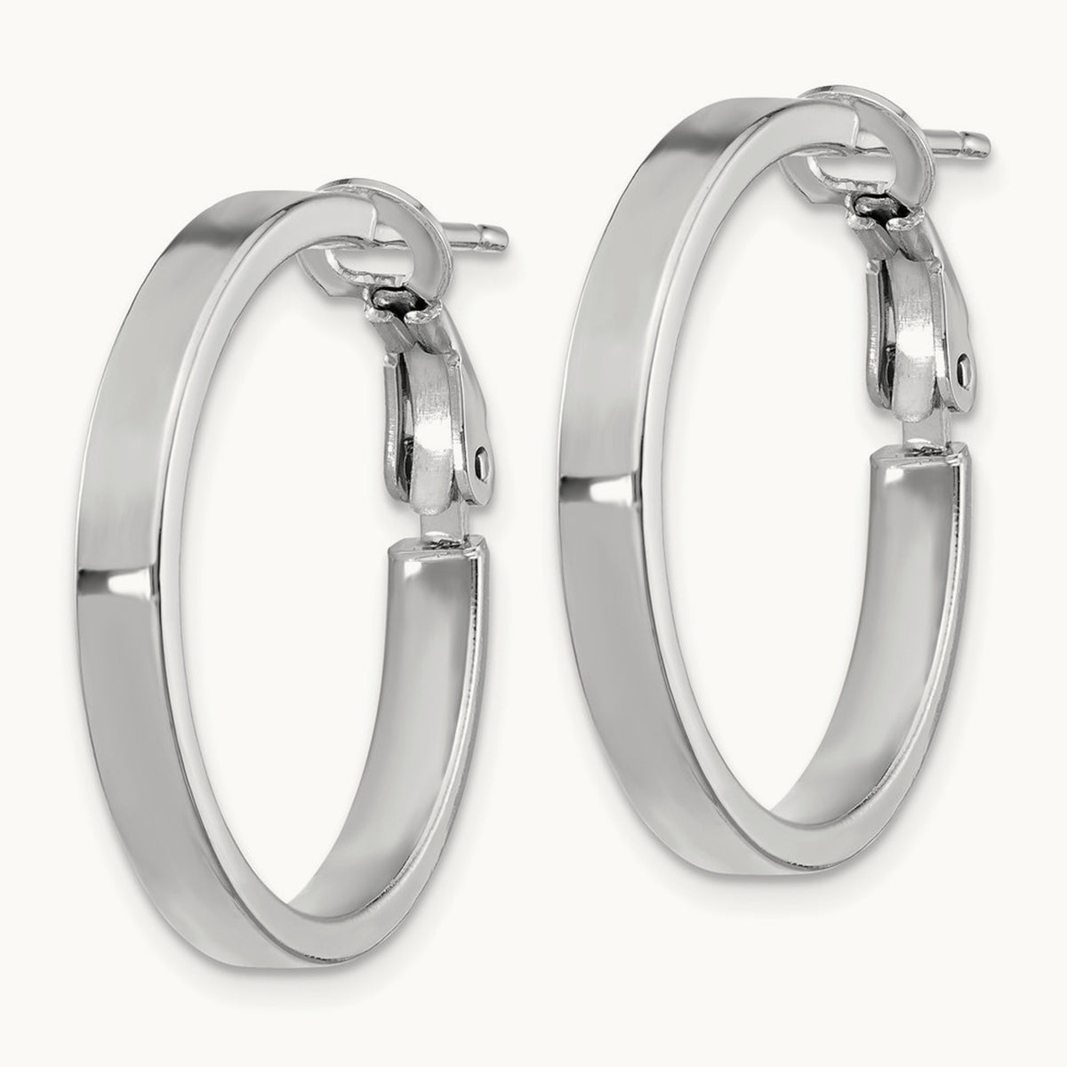 Polished Square Tube Round Hoop Earrings — 14K White Gold, 3x25mm