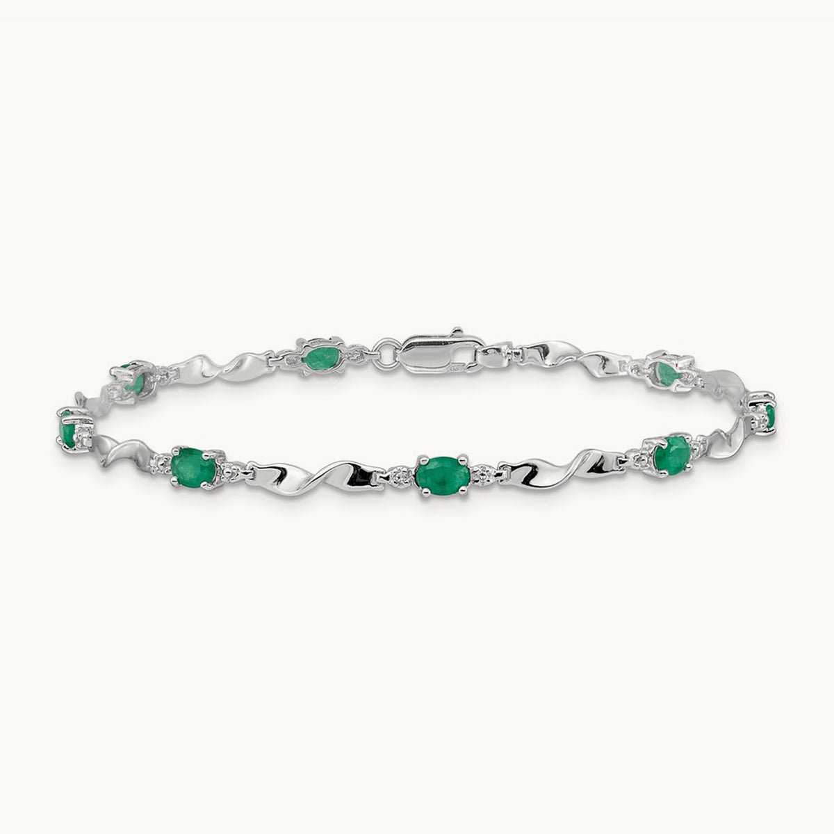 Diamond and Emerald Bracelet, 14K White Gold