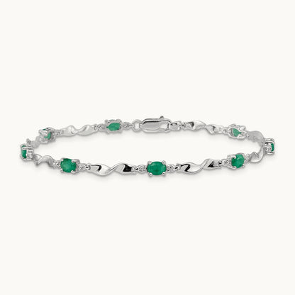 Diamond and Emerald Bracelet, 14K White Gold