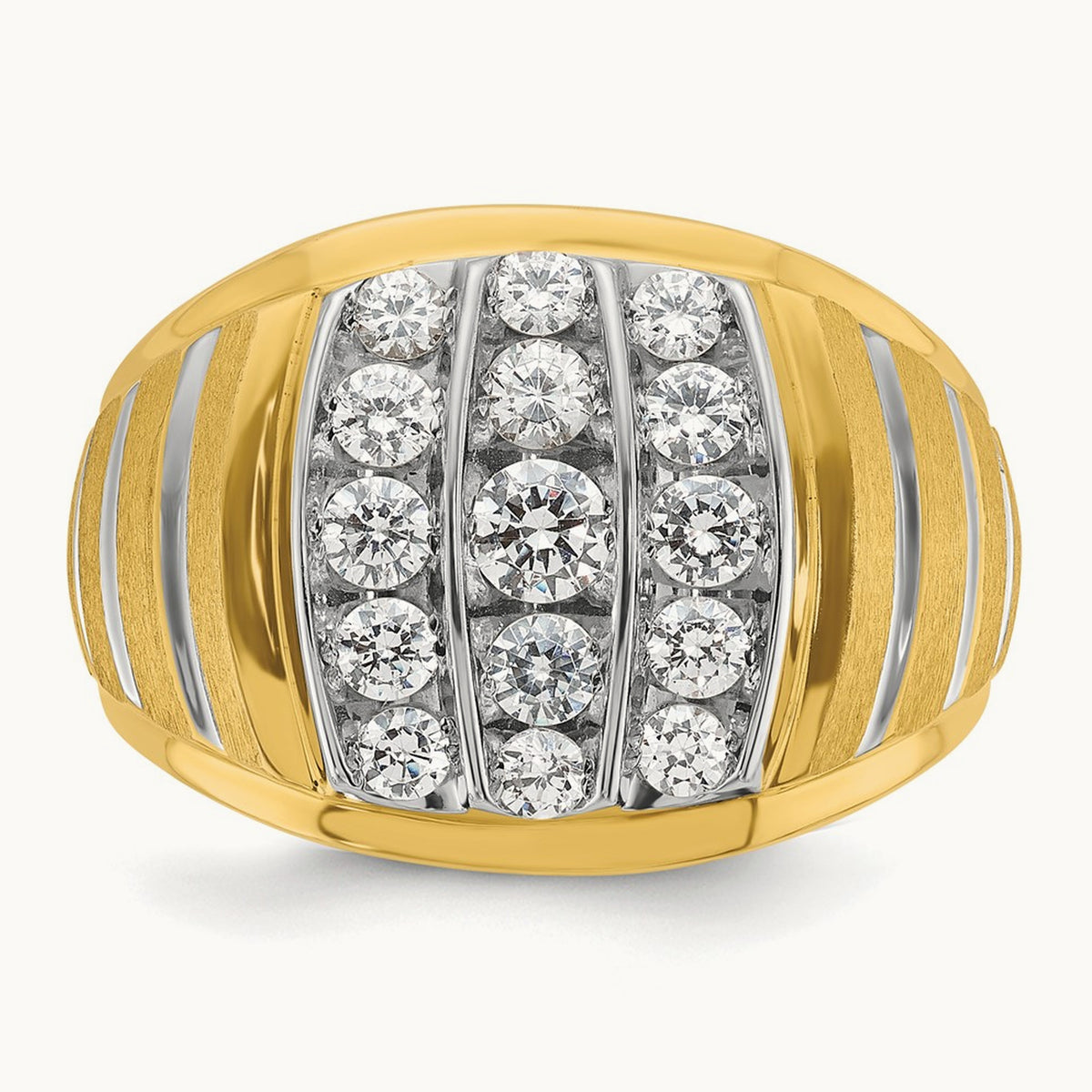 14ktt w/ White RH IBGoodman Men's Polish Satin & Grooved Diamond Ring