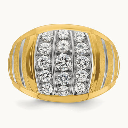 14ktt w/ White RH IBGoodman Men's Polish Satin & Grooved Diamond Ring