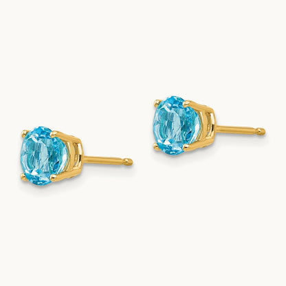 Blue Topaz Earrings, 6mm, 14K