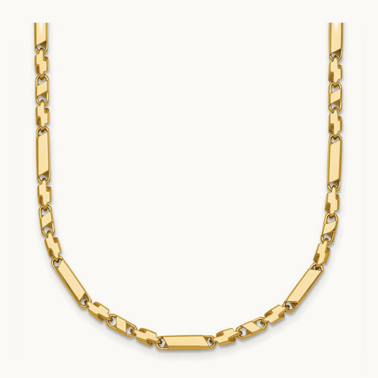 Polished Fancy Bar Link 19.75in Necklace, 14K
