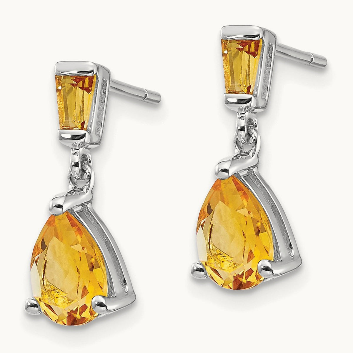 Citrine Dangle Post Earrings, 14K White Gold