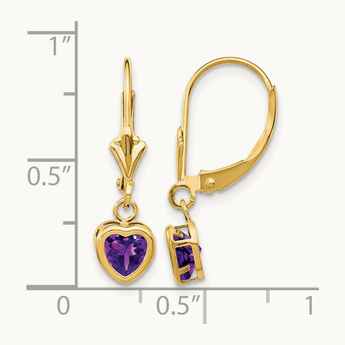 Heart Amethyst Earrings, 5mm, 14K