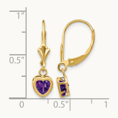 Heart Amethyst Earrings, 5mm, 14K