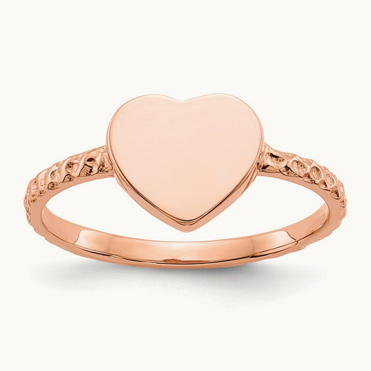 Polished Textured Heart Ring, 14K Rose Gold