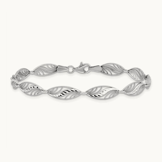 Filigree Diamond Cut 7.25 inch Bracelet, 14K White Gold