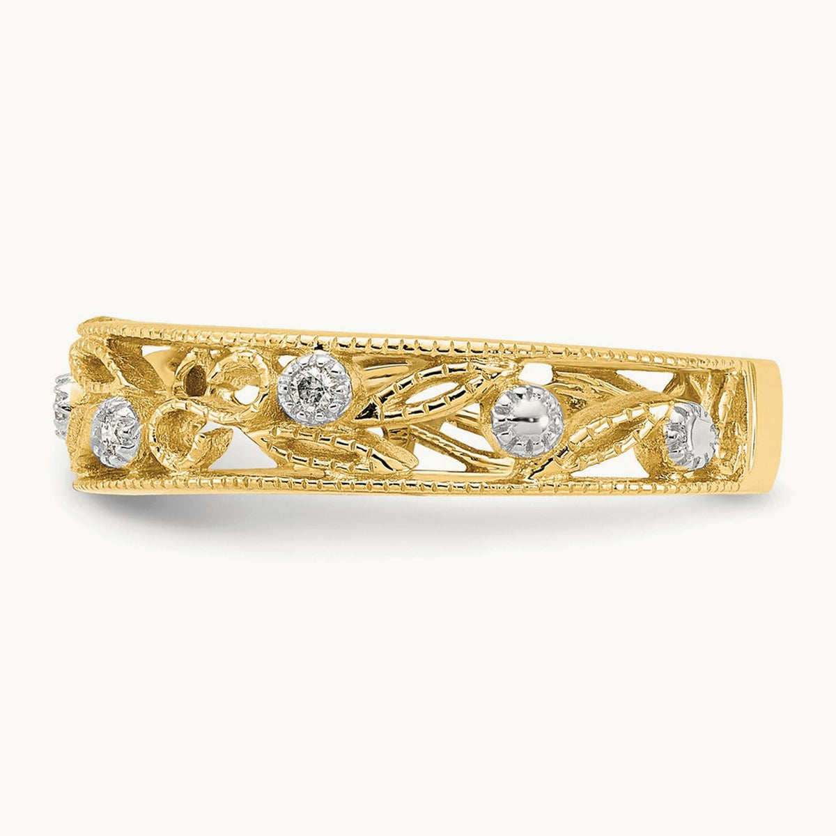 Flower Vine Design Diamond Ring — 14K Yellow Gold, 7