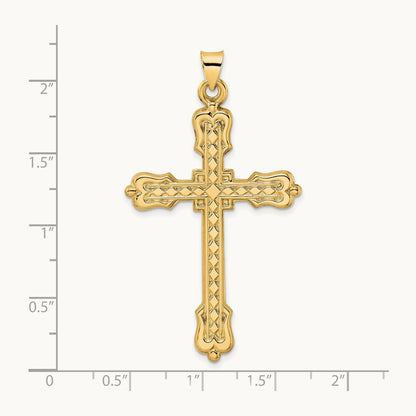 Polished Diamond Pattern Hollow Cross Pendant, 14K