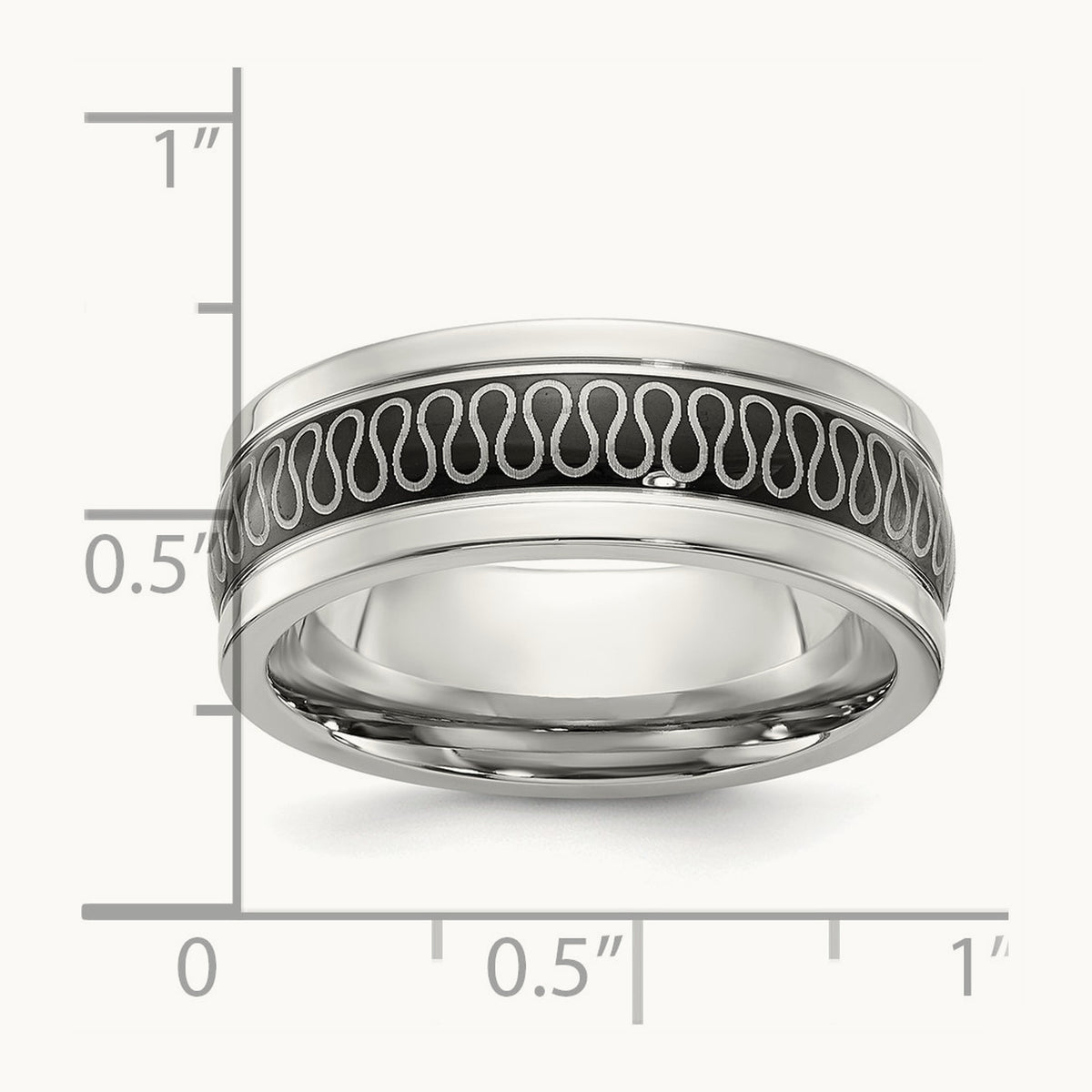 Polished Black IP-plated Swirl Pattern Band, 8mm, Stainless Steel