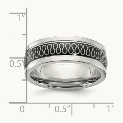 Polished Black IP-plated Swirl Pattern Band, 8mm, Stainless Steel