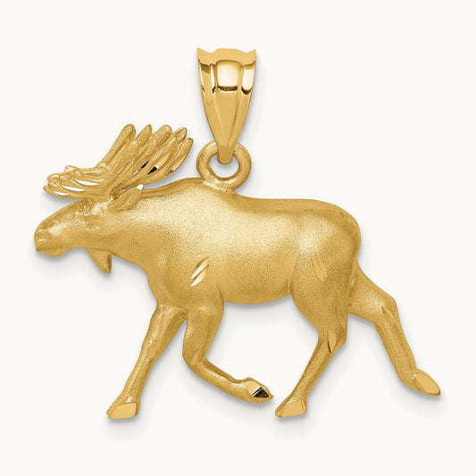 Brushed & Diamond-cut Alaskan Moose Pendant, 14K