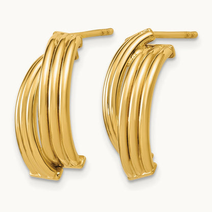 Polished and Grooved J-Hoop Post Earrings — Leslie's — photo set