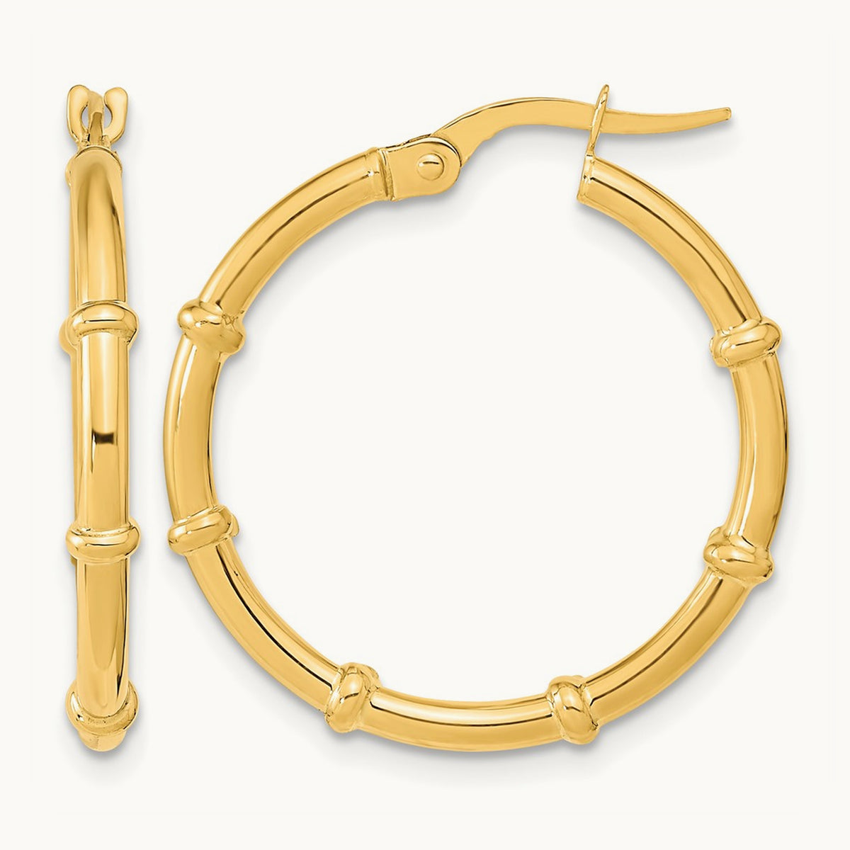 Polished Fancy Hoop Earrings — 14K Yellow Gold, 25mm