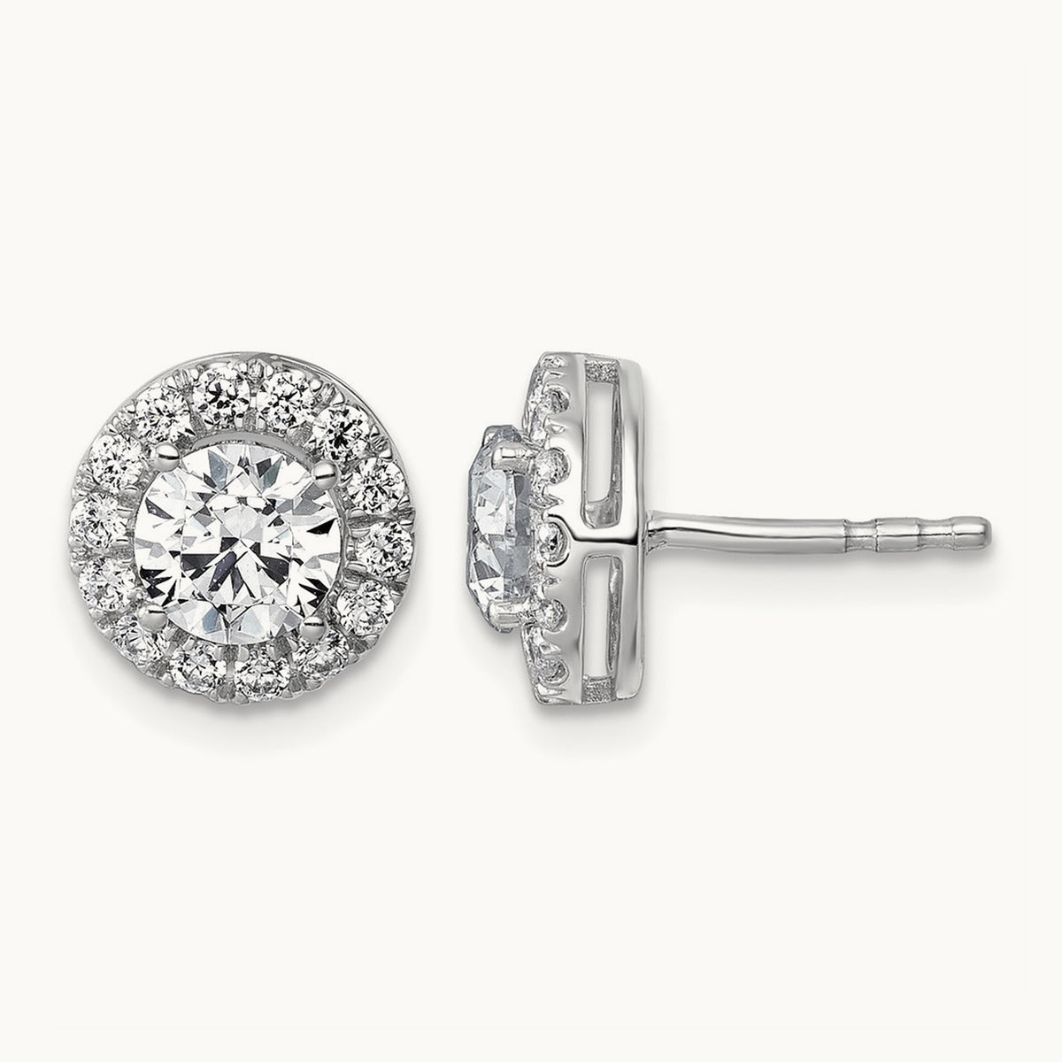 Round Halo Post Earrings, 0.50-7.50 ct tw Lab-Grown Diamond — 1 7/8 ct, 14K White Gold