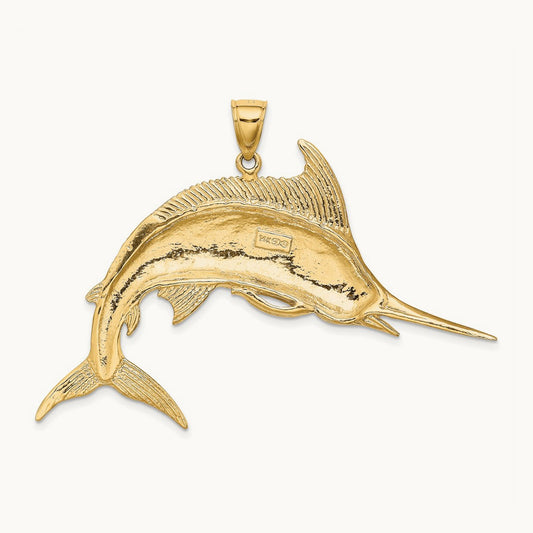 2-D Polished / Satin Blue Marlin Charm, 14K